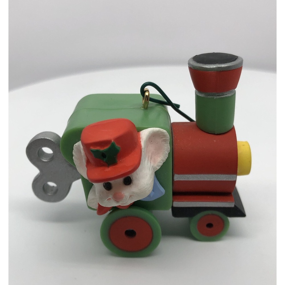 Vintage 1985 Hallmark Cards Engineering Mouse Train Ornament 2" Christmas Decor